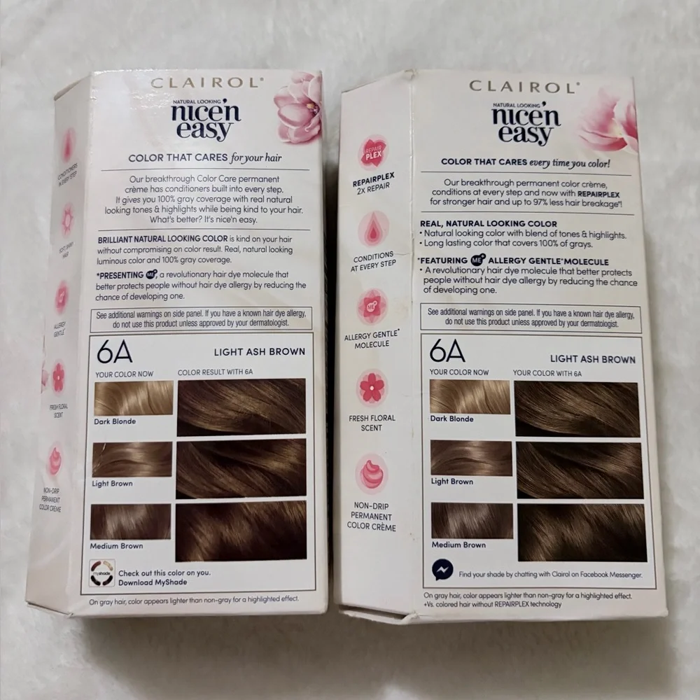 2 Clairol Nice'n‎ Easy Permanent Hair Color, Light Ash Brown 6A